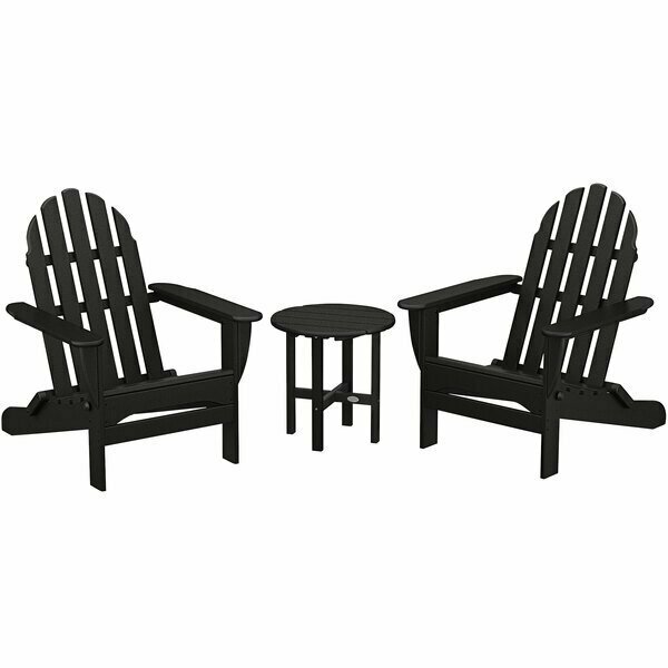 Polywood Classic Black Patio Set with Side Table and 2 Folding Adirondack Chairs 633PWS2141BL